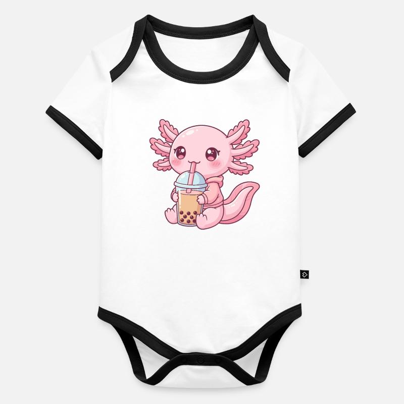 Axolotl rose Kawaii Bubble Tea Body Bébé bio contrasté manches courtes