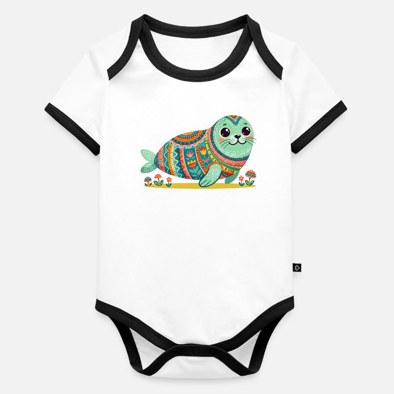 Mandala du Phoque mignon Body Bébé bio contrasté manches courtes
