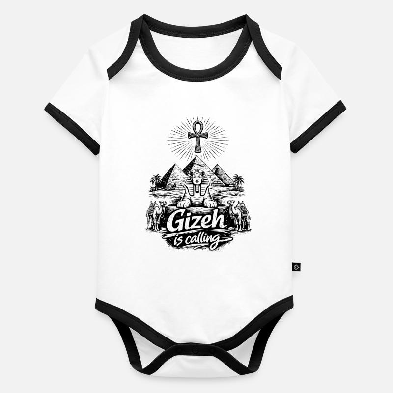 Giza is calling Egypt Pyramids Trip Organic Baby Contrasting Bodysuit