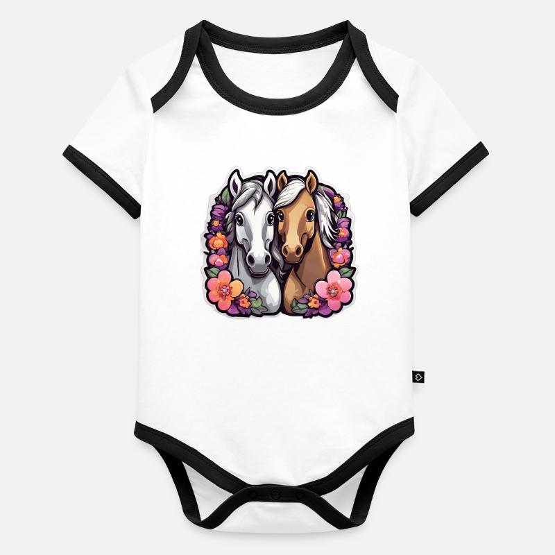Cavalerie florale duo Body Bébé bio contrasté manches courtes