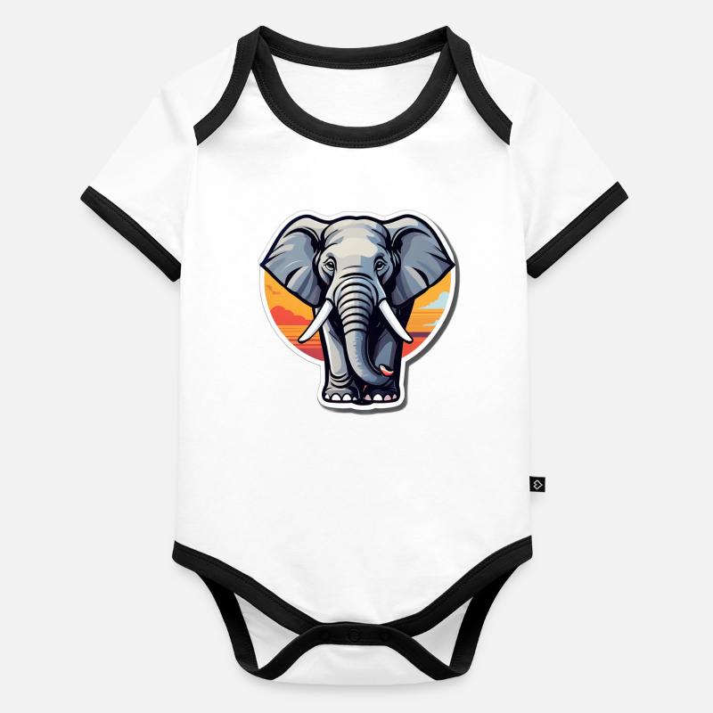 Éléphant coucher soleil sticker Body Bébé bio contrasté manches courtes