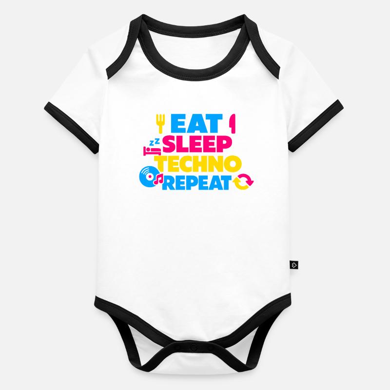 Eat Sleep Techno Repeat Farbexplosion Baby Bio-Kurzarm-Kontrastbody