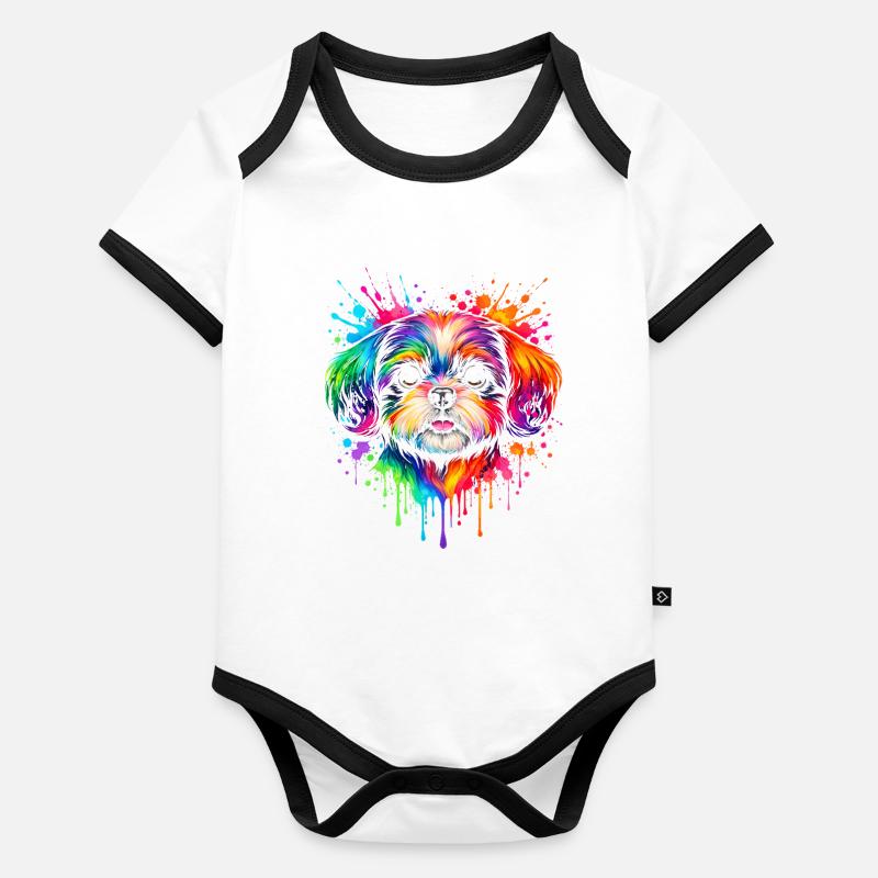 Shih Tzu | Art pop pour petits chiens Body Bébé bio contrasté manches courtes