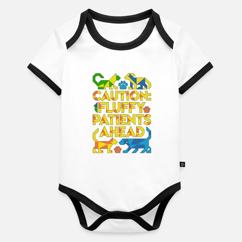 Vet Tech Caution Fluffy Patients Veterinary Clinic Organic Baby Contrasting Bodysuit