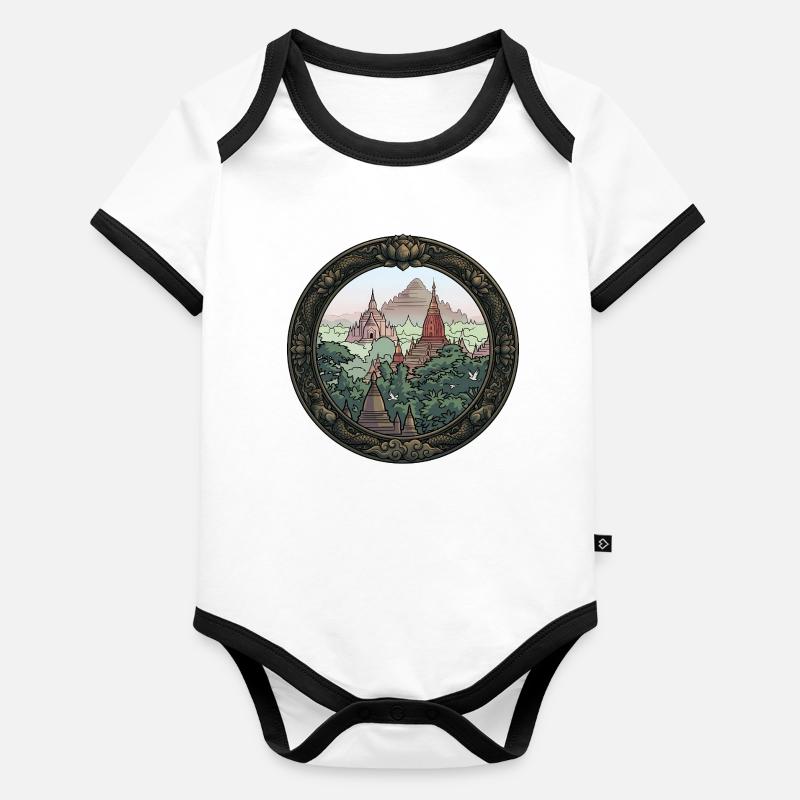 Dschungel Tempel Rundbild Baby Bio-Kurzarm-Kontrastbody