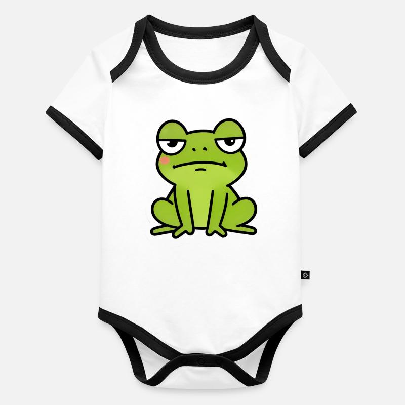 Dessin animé de la grenouille verte endormie Body Bébé bio contrasté manches courtes