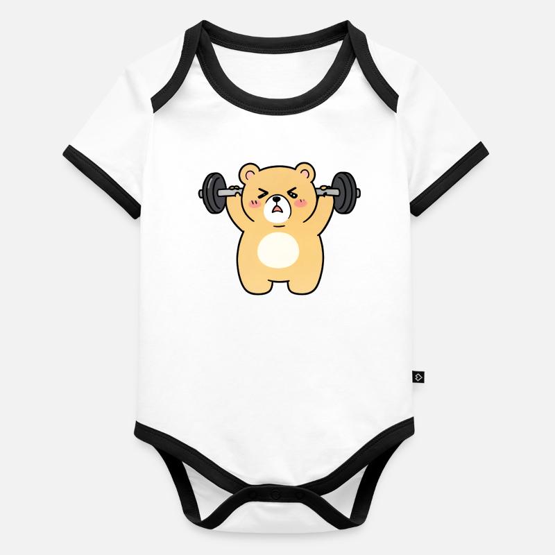 Kawaii Bär hebt Gewichte Baby Bio-Kurzarm-Kontrastbody