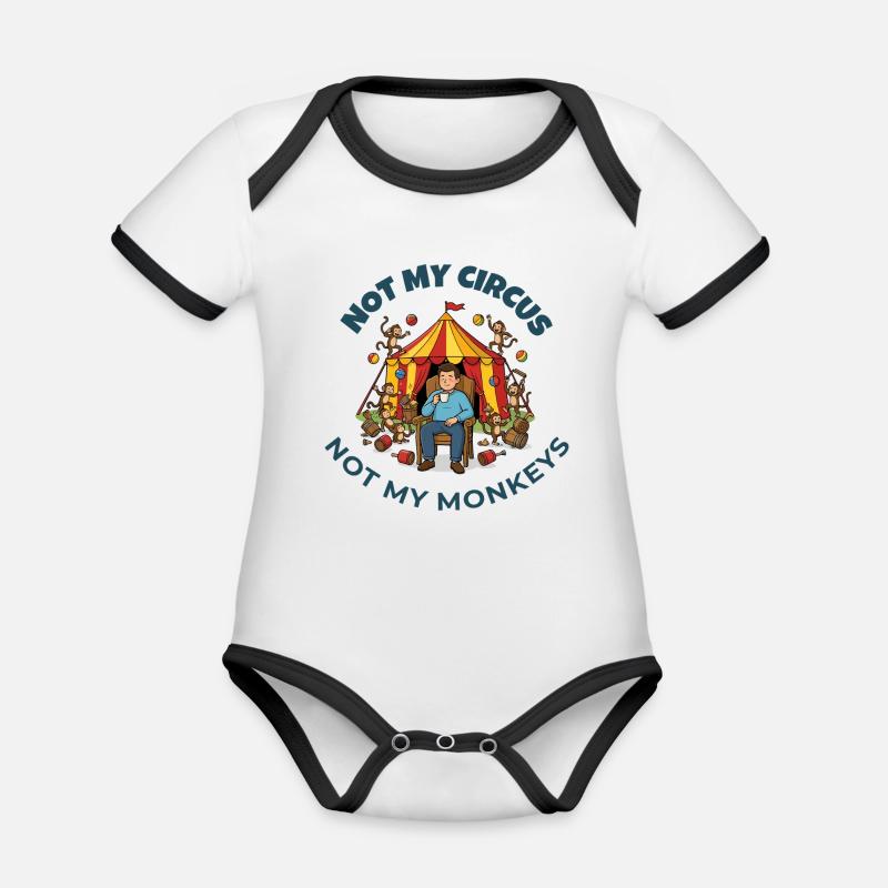 Pas mon cirque, pas mes singes - Body Bébé bio contrasté manches courtes - blanc/noir