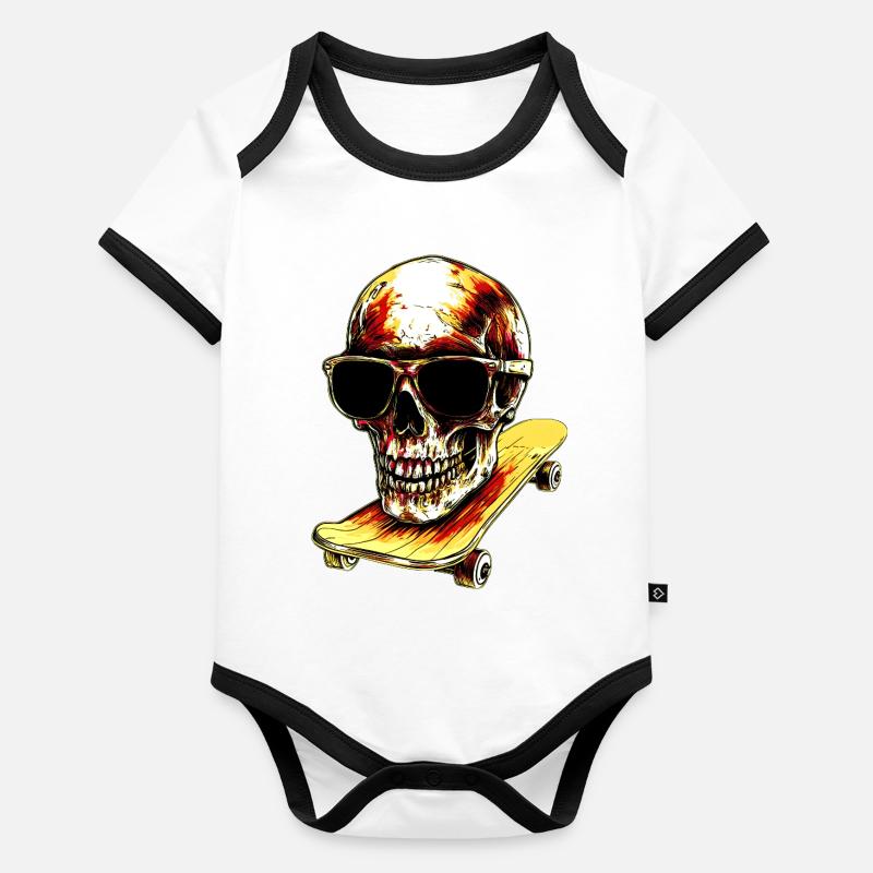 Skateur Skull - Body Bébé bio contrasté manches courtes - 