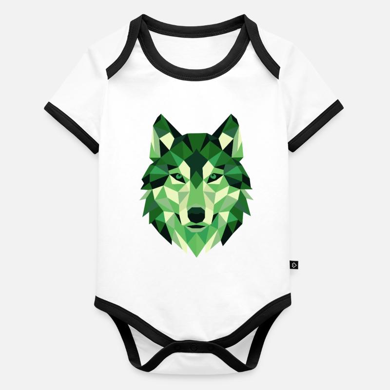 Wolfskopf Polygon Geometrie Portrait Baby Bio-Kurzarm-Kontrastbody
