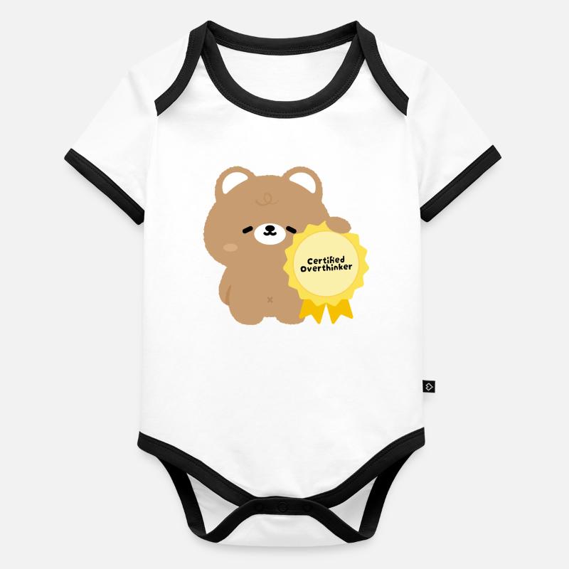 Kawaii Bear Certified Overthinker Body Bébé bio contrasté manches courtes