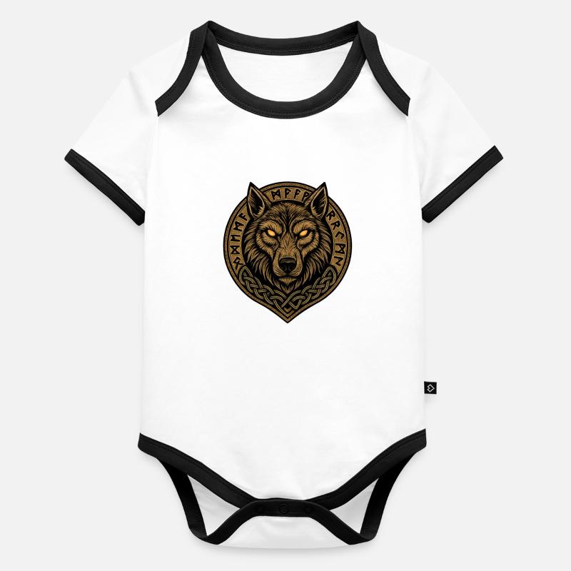 Médaillon du Loup Cimier Runique Body Bébé bio contrasté manches courtes