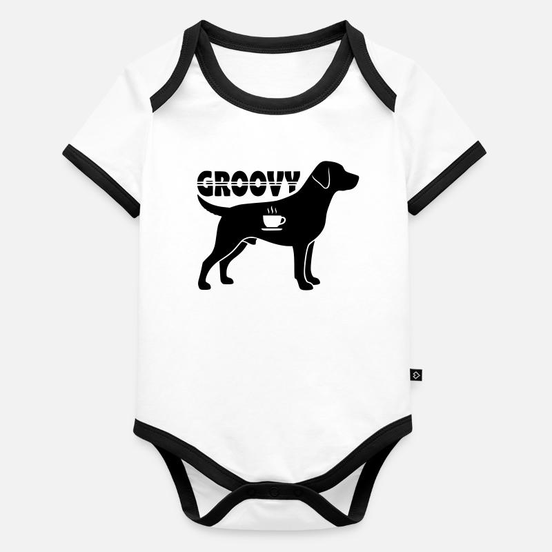 Groovy Dog Coffee Silhouette Rétro Body Bébé bio contrasté manches courtes