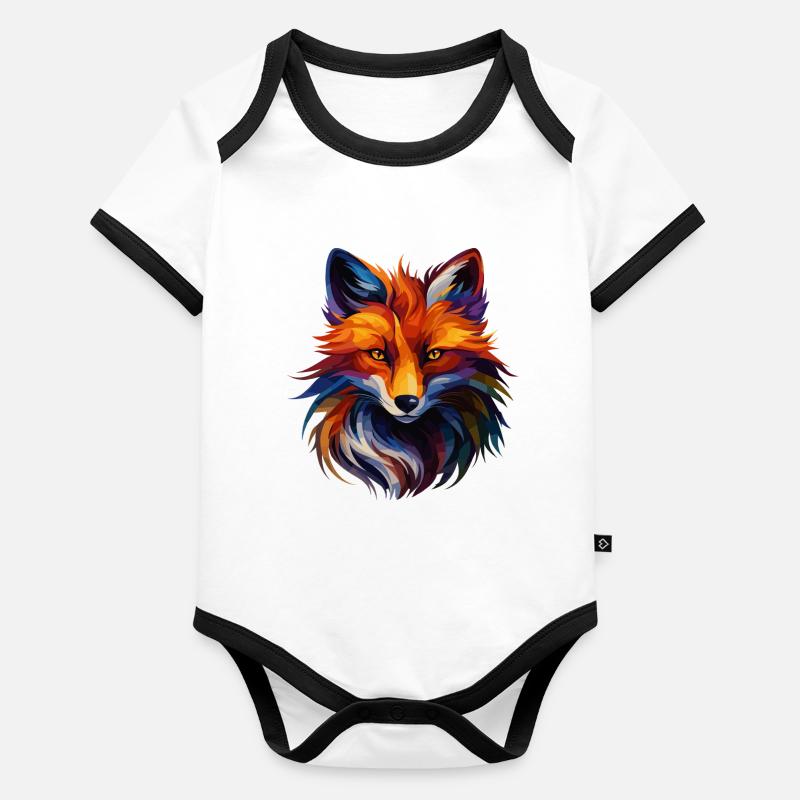 Art coloré de renards polygonaux – Design animalier moderne Body Bébé bio contrasté manches courtes