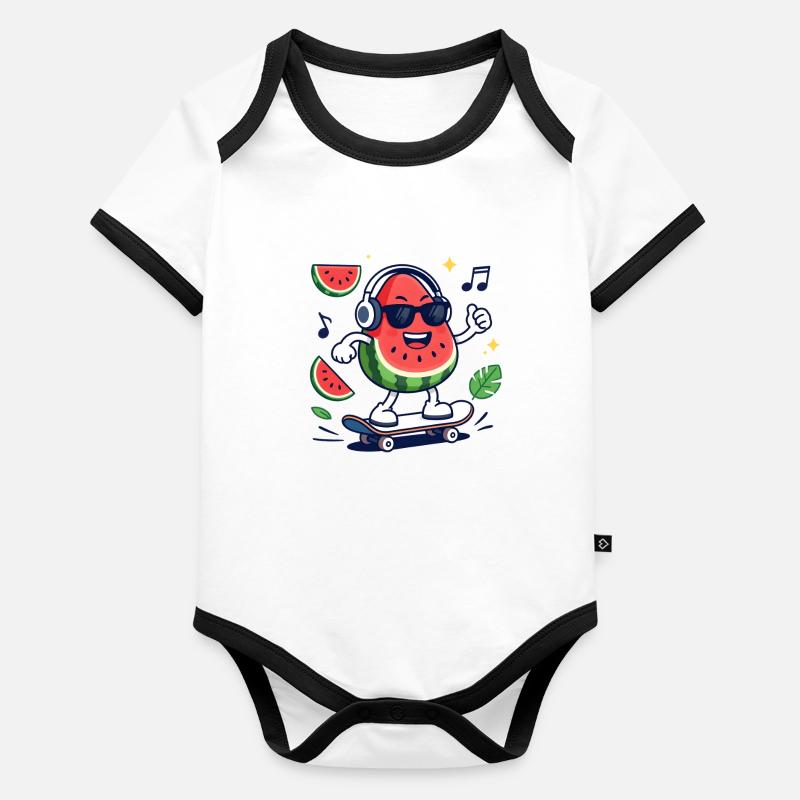 Rhythmische Wassermelone im Skateboarding Baby Bio-Kurzarm-Kontrastbody