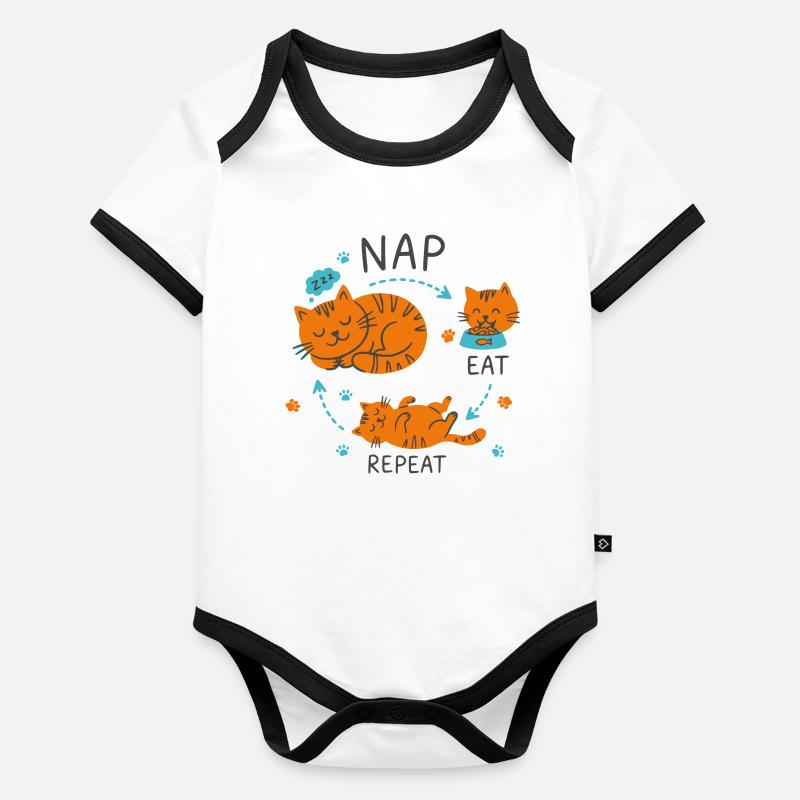 Conception de chat Manger Répétition Sieste Body Bébé bio contrasté manches courtes