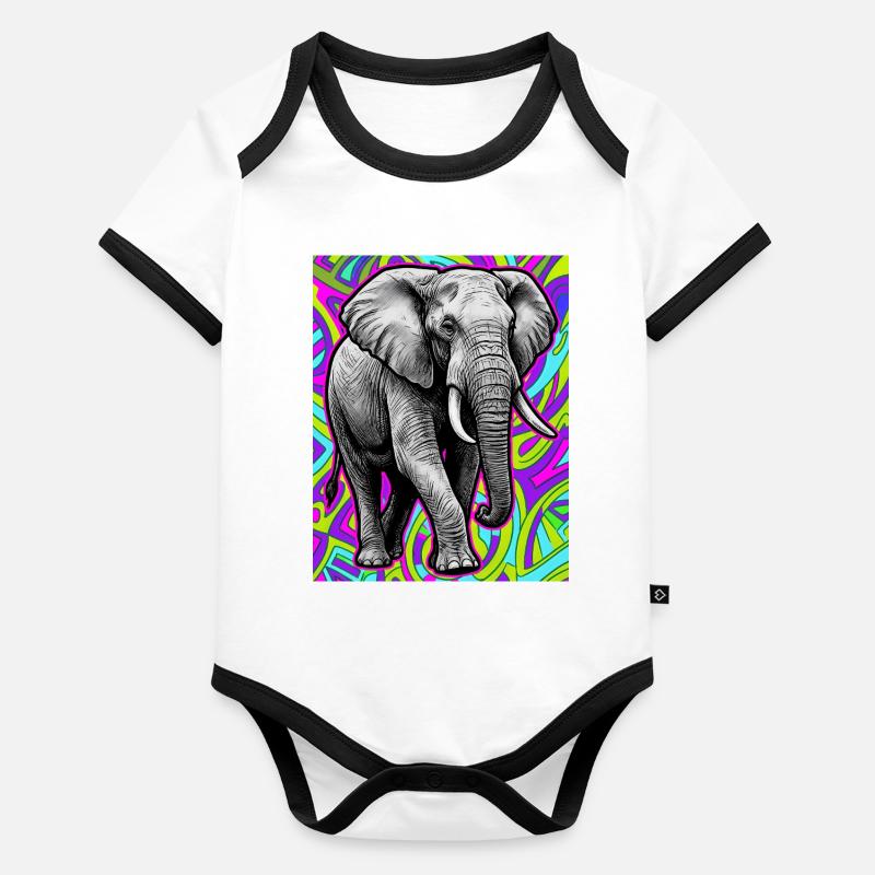 éléphant Body Bébé bio contrasté manches courtes