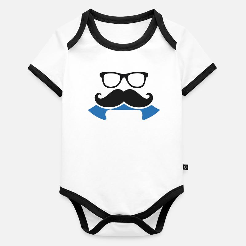 Hipster Schnurrbart Banner Logo Baby Bio-Kurzarm-Kontrastbody