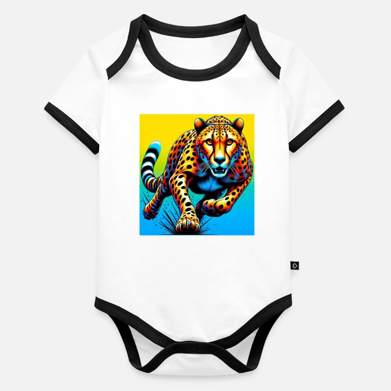 guépard Body Bébé bio contrasté manches courtes