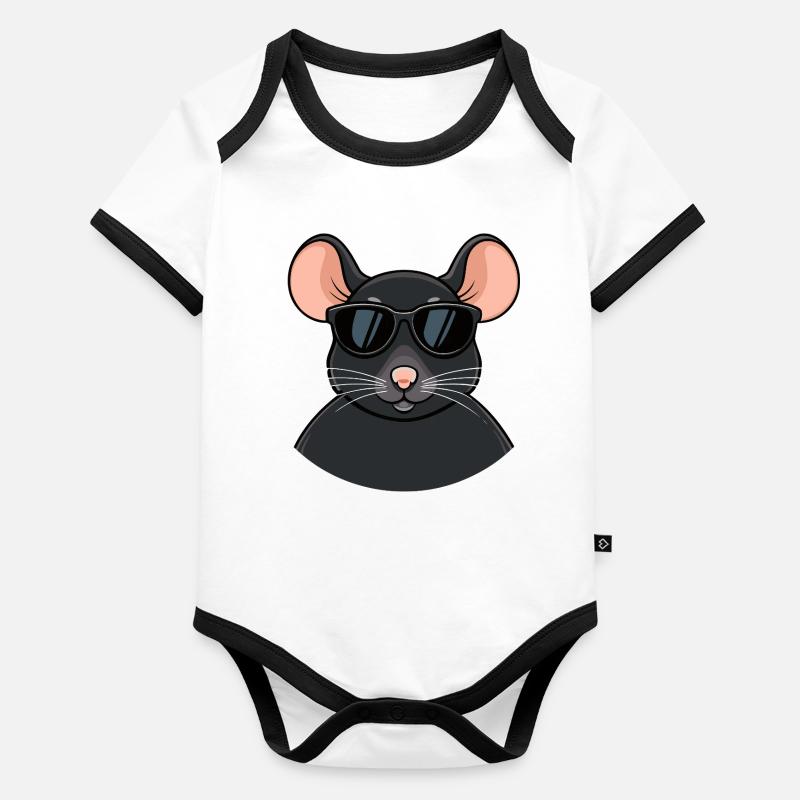 Souris chic lunettes noires Body Bébé bio contrasté manches courtes