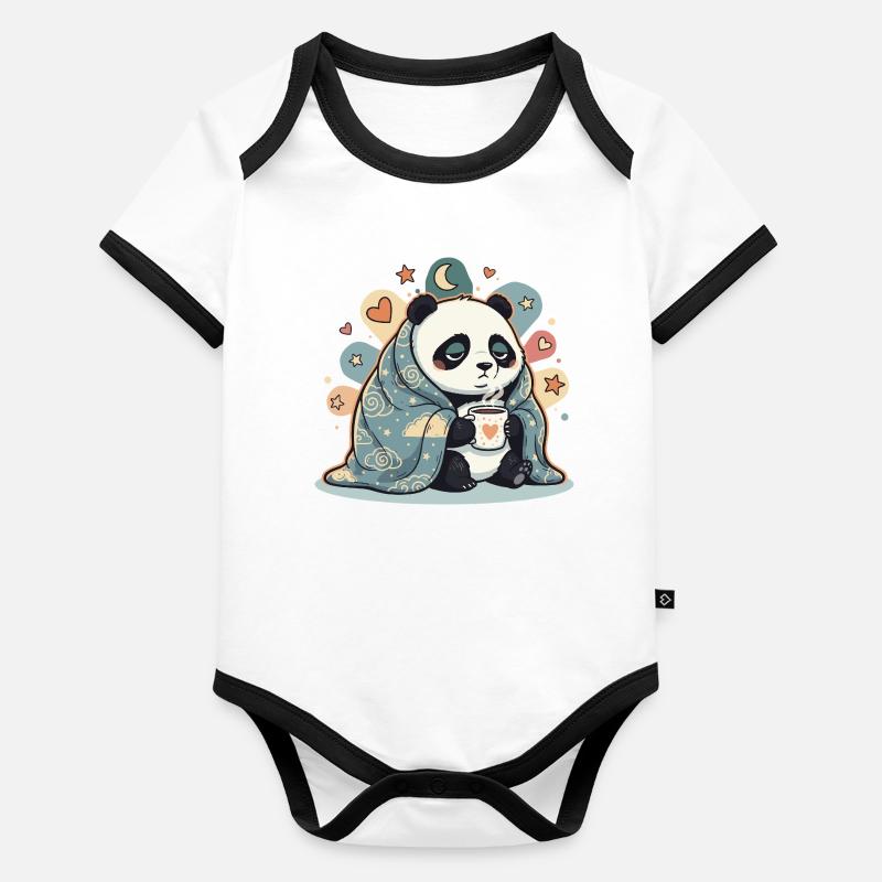 Panda câlin sous la couverture nuageuse Body Bébé bio contrasté manches courtes
