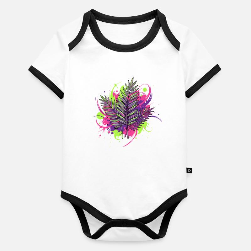 Neon Tropical Leaf with Paint Splashes Organic Baby Contrasting Bodysuit