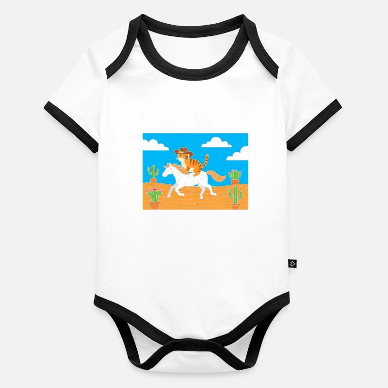 Katz-Cowboy im Wüstenritt Baby Bio-Kurzarm-Kontrastbody