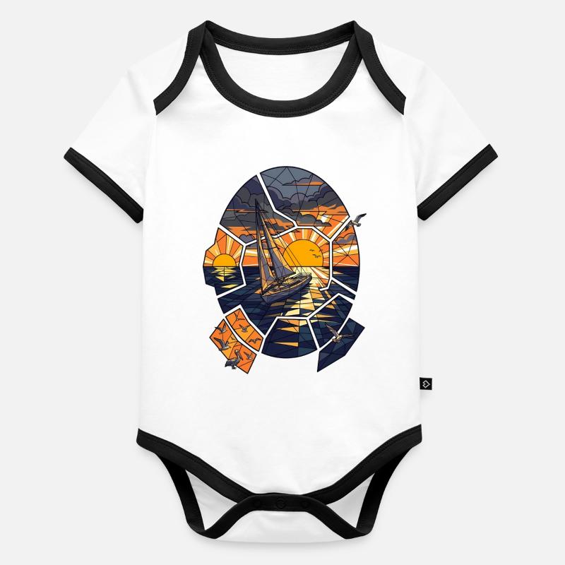 Sailboat at sunset Organic Baby Contrasting Bodysuit