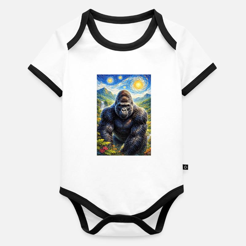 Gorille dans la jungle de la nuit étoilée Body Bébé bio contrasté manches courtes
