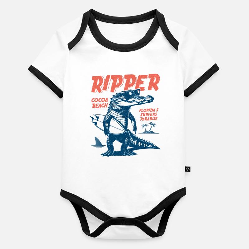 Ripper Surfer Croc Beach, Cocoa Beach, Floride Body Bébé bio contrasté manches courtes