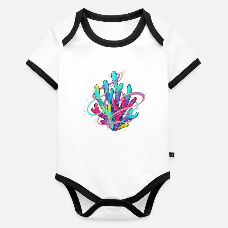 Tourbillon de corail néon Body Bébé bio contrasté manches courtes