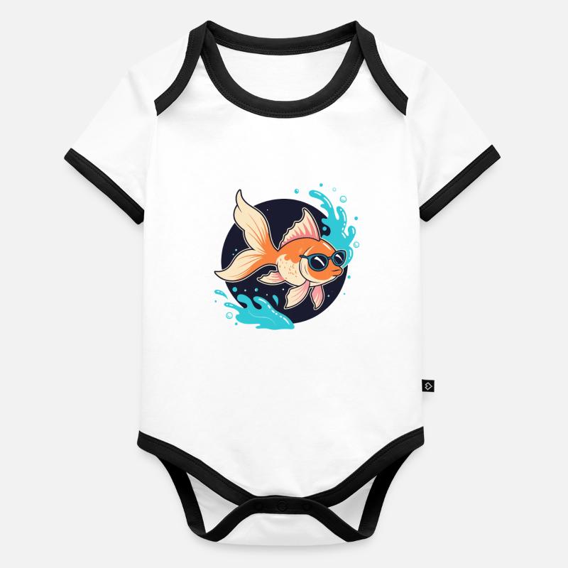 Retro Golden Fish Glasses Organic Baby Contrasting Bodysuit
