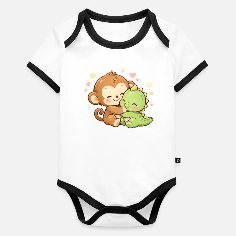 Cute Monkey & Baby Dino Cuddle Organic Baby Contrasting Bodysuit
