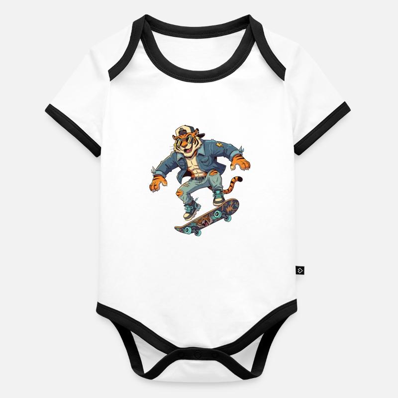 Tiger Skater Retro Denim Baby Bio-Kurzarm-Kontrastbody