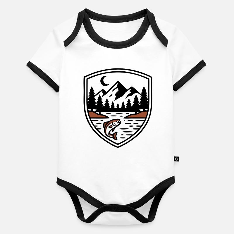 Mountains Forest Fish Shield Logo Organic Baby Contrasting Bodysuit