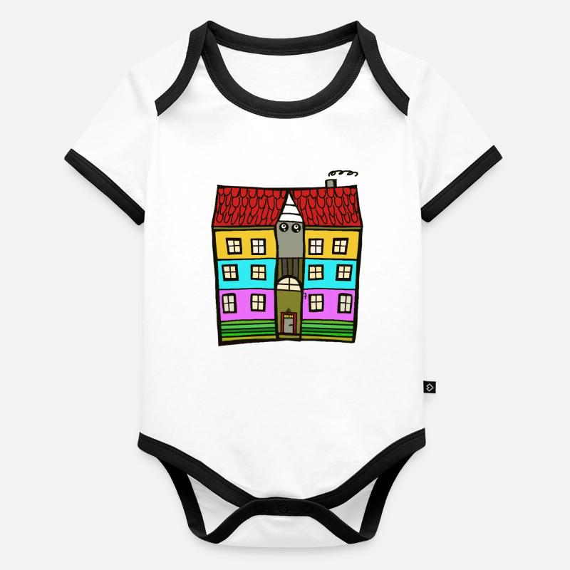 Illustration colorée à plusieurs maisons Body Bébé bio contrasté manches courtes