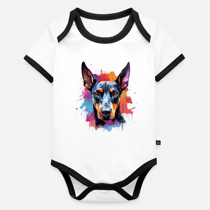 Portrait éclaboussé du Doberman vif Body Bébé bio contrasté manches courtes