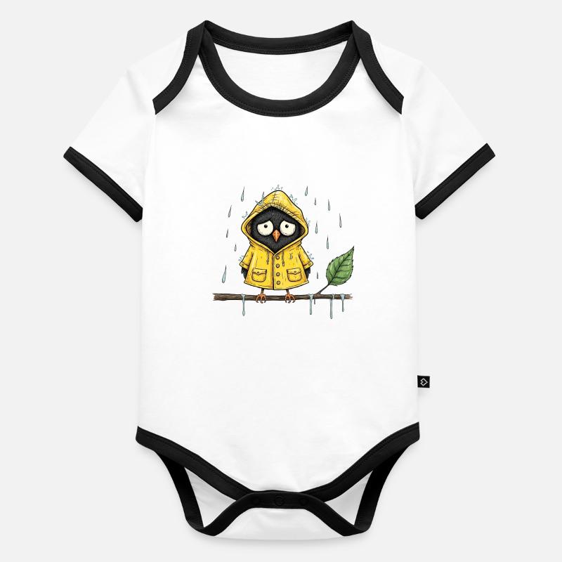 Rainy Owl in Yellow Raincoat Organic Baby Contrasting Bodysuit