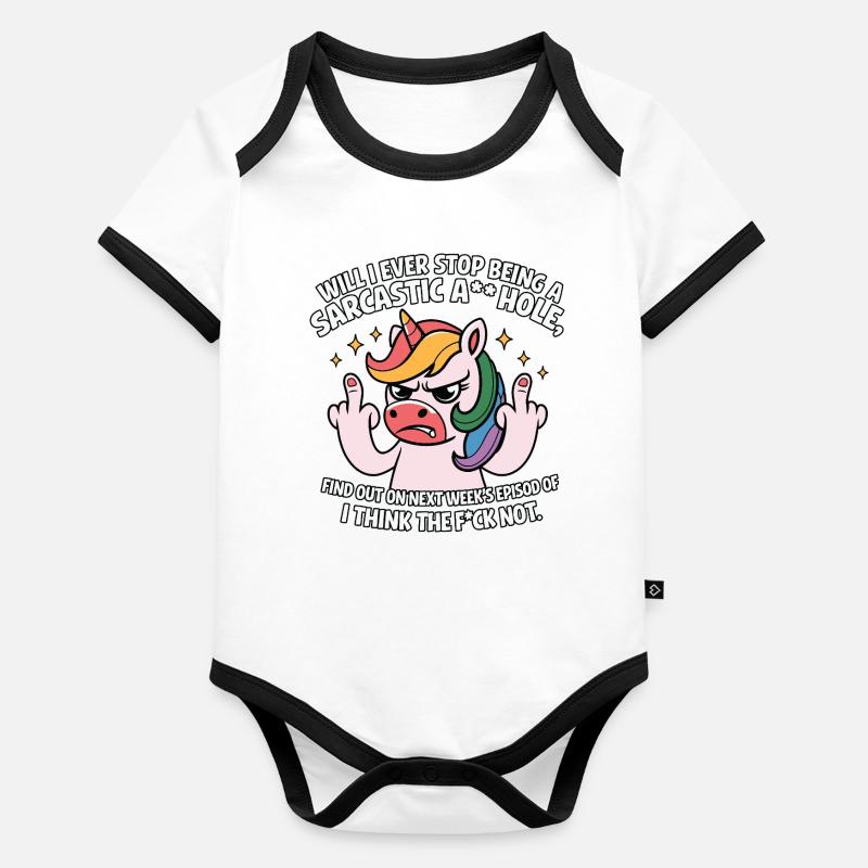 Provocative unicorn with middle finger sarcasm Organic Baby Contrasting Bodysuit