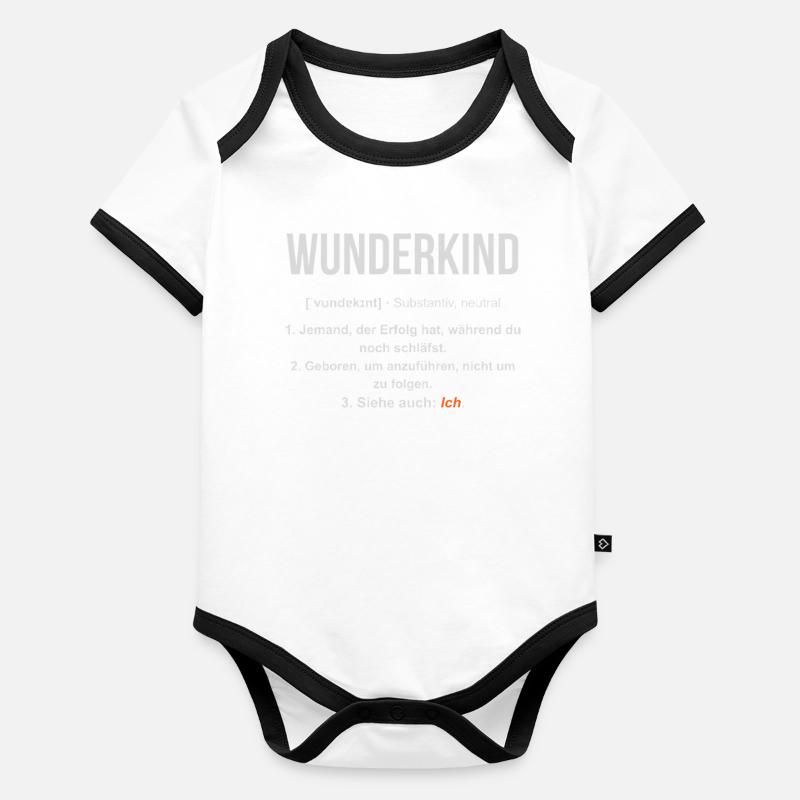 Wunderkind Lexikon Design – Frecher Spruch Baby Bio-Kurzarm-Kontrastbody