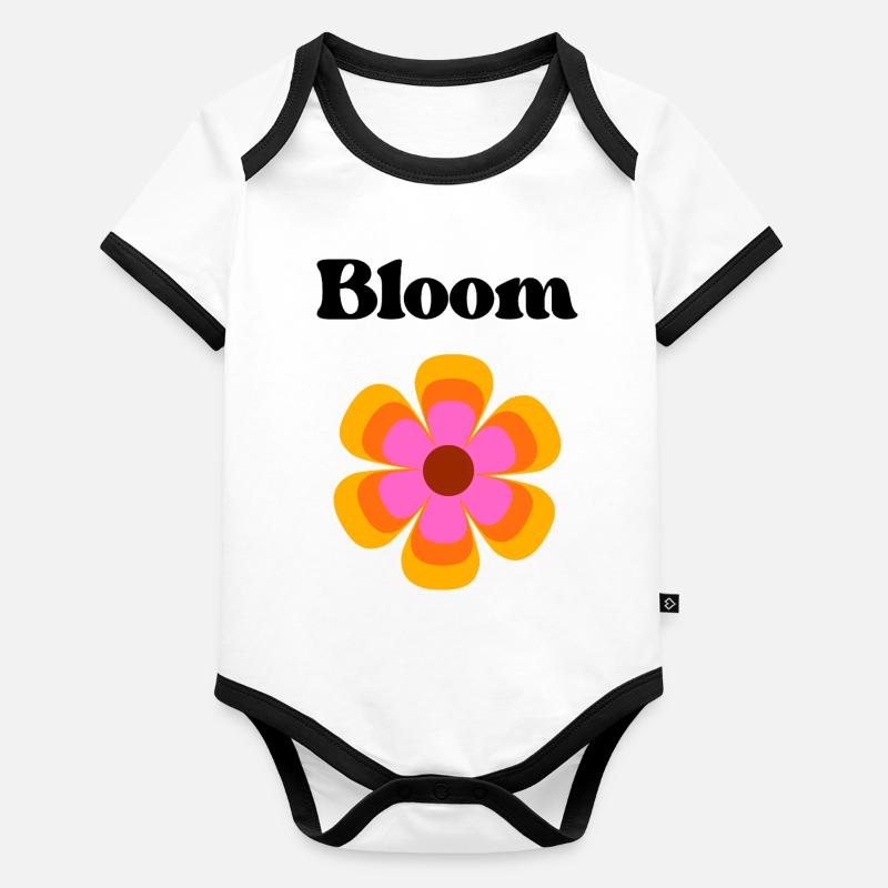 Cercle de fleurs rétro Rose Orange Bloom Body Bébé bio contrasté manches courtes