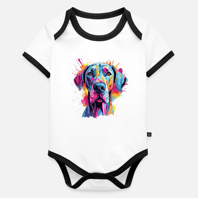 Chien coloré de grand dogue éclaboussé Body Bébé bio contrasté manches courtes