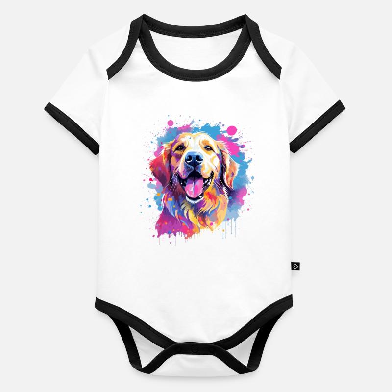 Bunte Hunde-Splash-Kunst Golden Retriever Baby Bio-Kurzarm-Kontrastbody