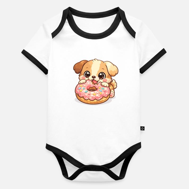 Petit chien et beignet Body Bébé bio contrasté manches courtes