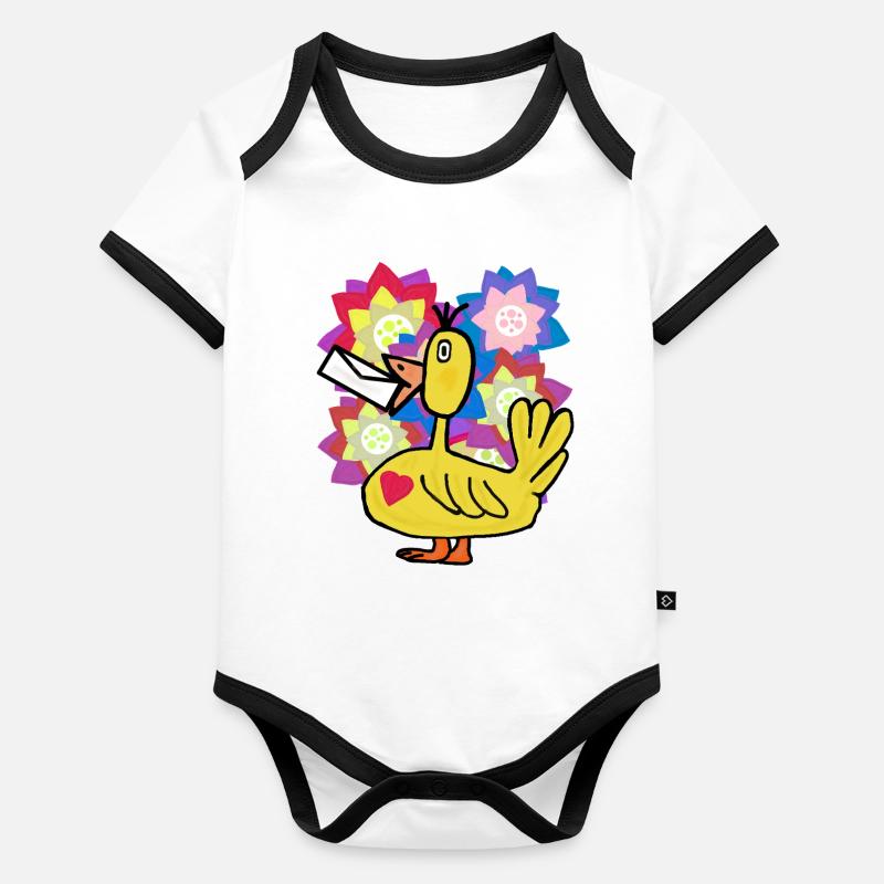 Fleurs de canard Salutations d’anniversaire Fleurs de canard Body Bébé bio contrasté manches courtes