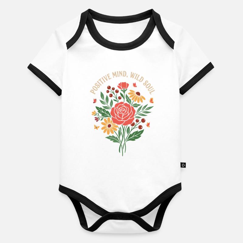 Positive Mind Wild Soul Blumendesign Baby Bio-Kurzarm-Kontrastbody