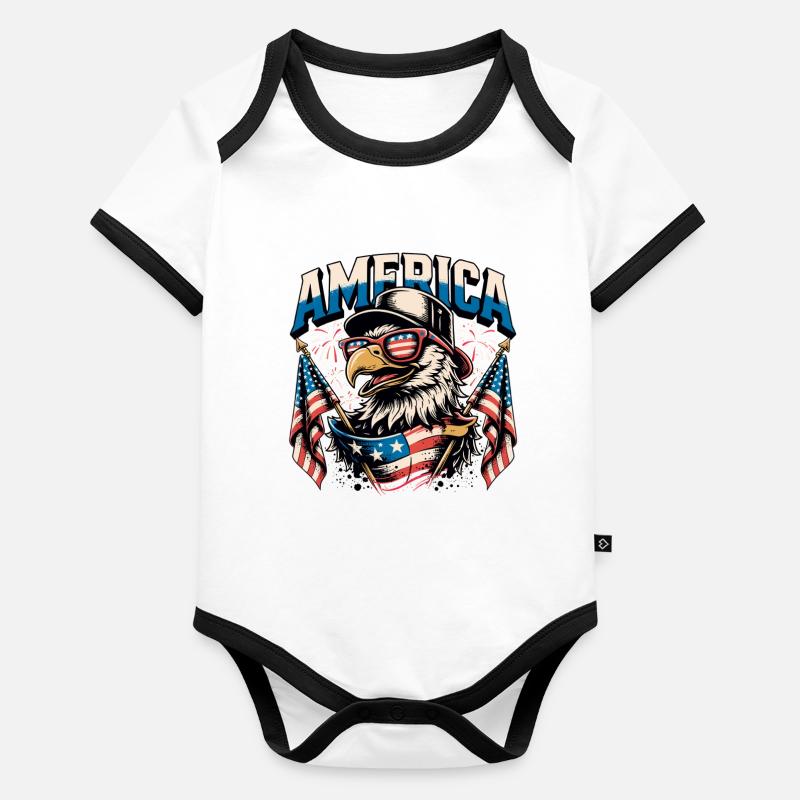 Aigle patriotique avec drapeaux Body Bébé bio contrasté manches courtes