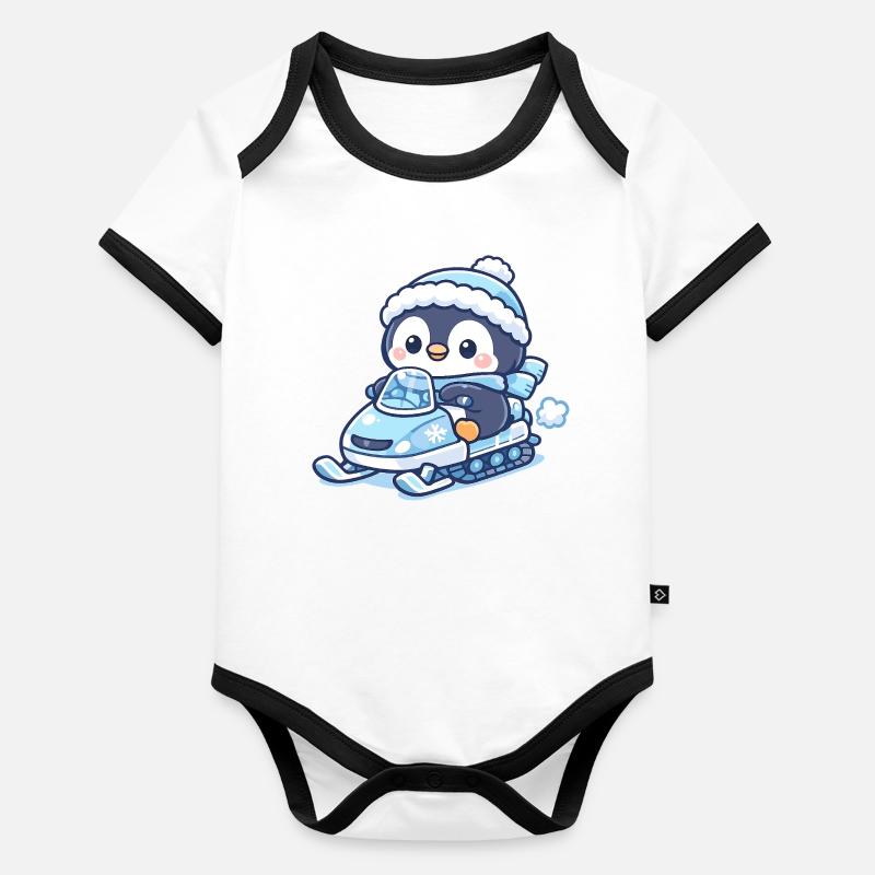 Pinguin Schneeschlitten-Zauber Baby Bio-Kurzarm-Kontrastbody