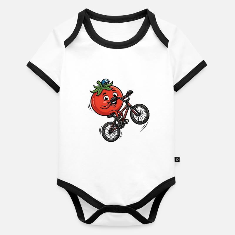 Dessin animé drôle de cyclisme à vélo à la tomate Body Bébé bio contrasté manches courtes