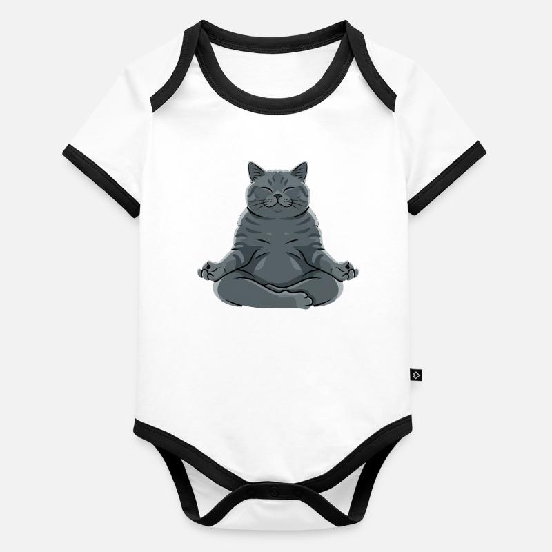 Meditating Gray Cat Organic Baby Contrasting Bodysuit